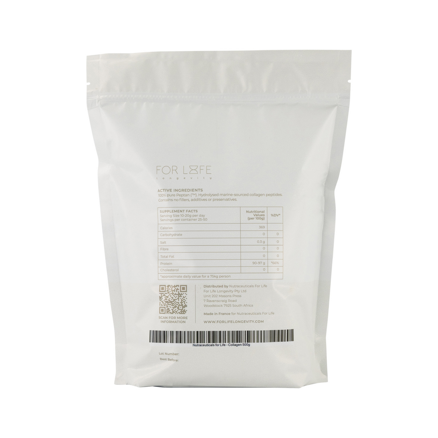 Nutraceuticals Hydrolysed Marine-Sourced Collagen Peptides 500G pouch